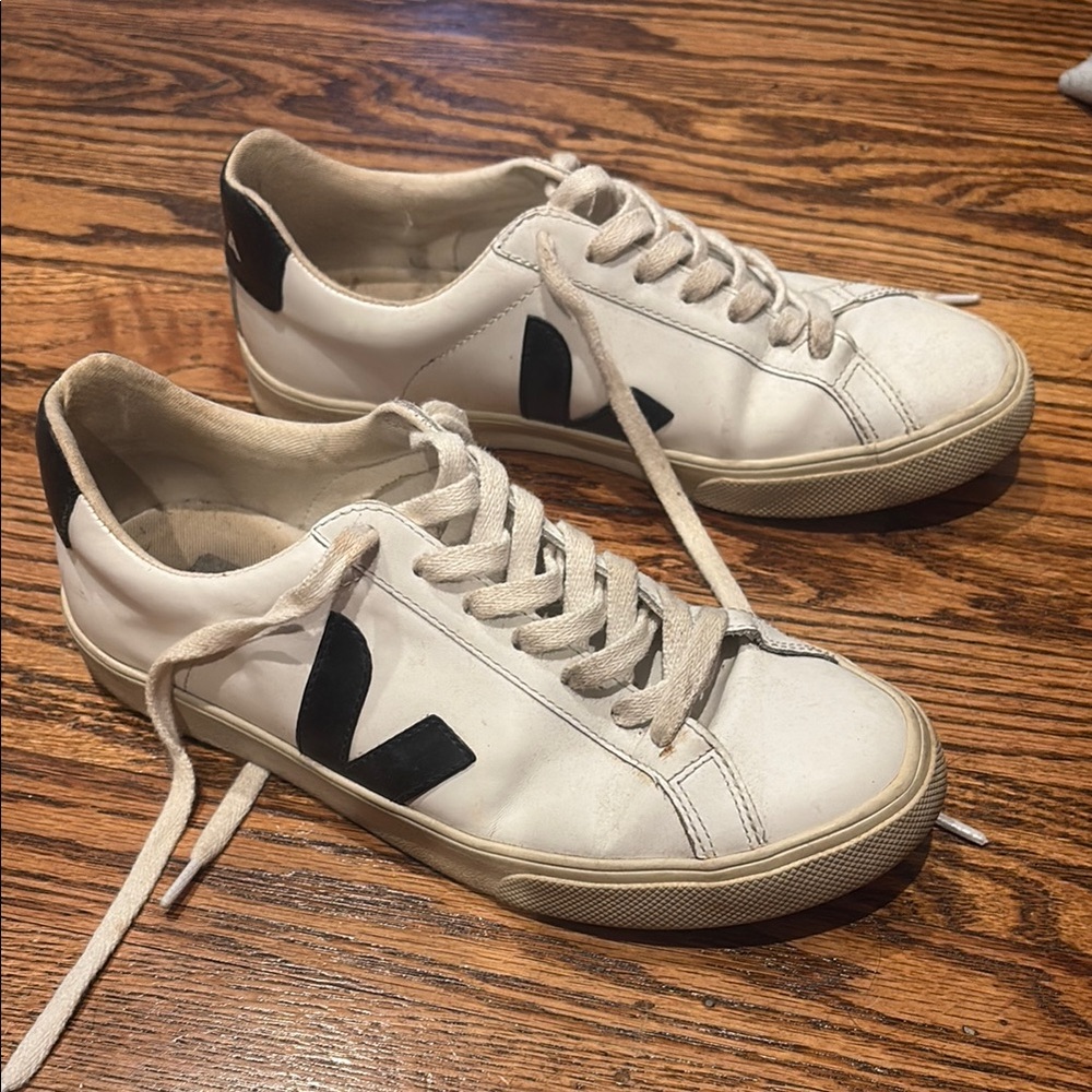 Veja White Sneakers with Black Detailing